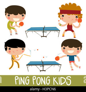 Ping pong kids set. carattere giocando con nunchuks. Foto Stock