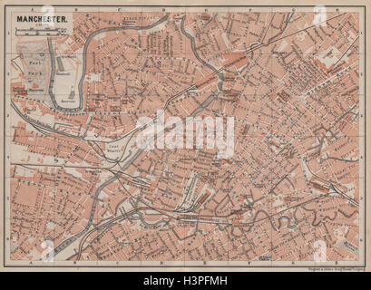 La città di Manchester City Plan. Salford Deansgate Northern Quarter Canal St 1906 mappa Foto Stock