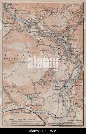 WHARFEDALE topo-map. Bolton Abbey. Yorkshire Dales. BAEDEKER 1906 vecchio Foto Stock