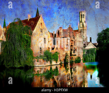 Arte digitale: Rozenhoedkaai in Brugge, West Vlaaneren, Belgio Foto Stock