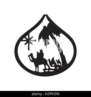 Adorazione dei Magi silhouette icona illustrazione vettoriale su sfondo bianco. Scena della Sacra Bibbia Illustrazione Vettoriale