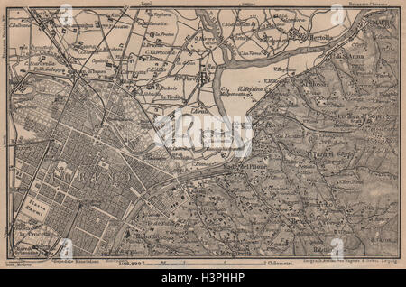 Torino Torino Dintorni orientale. Italia mappa. BAEDEKER 1903 antica Foto Stock