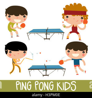 Ping pong kids set. carattere giocando con nunchuks. Foto Stock