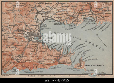 GOLFO DELLA SPEZIA. La Spezia dintorni. Lerici isola Palmaria. Italia 1906 mappa Foto Stock