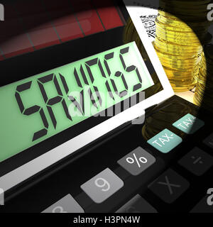 Calcolate il risparmio significa mantenere e risparmio di denaro Foto Stock
