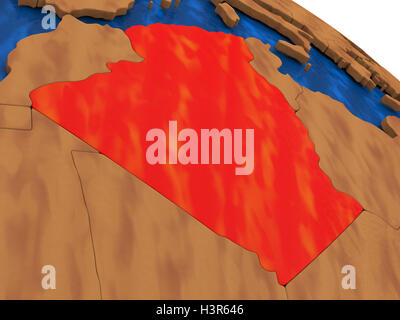 Mappa di Algeria sul globo di legno. 3D illustrazione Foto Stock