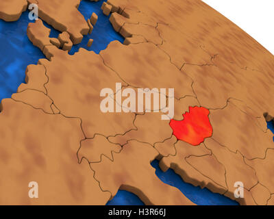 Mappa di Ungheria sul globo di legno. 3D illustrazione Foto Stock