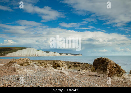 Pomeriggio autunnale a sette sorelle cliffs, East Sussex, Inghilterra. South Downs National Park. Foto Stock