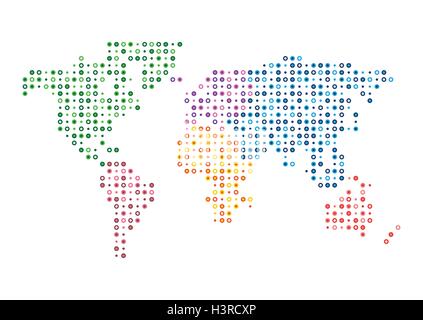 Mappa mondo astratto mosaico colorato isolato punteggiata illustrazione vettoriale Illustrazione Vettoriale