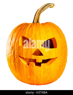 Testa di spaventoso Jack O Lanterna Zucca di Halloween isolati su sfondo bianco Foto Stock