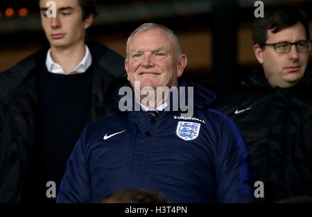 Football Association Presidente Greg Clarke nelle gabbie durante il 2018 FIFA World Cup Match di qualificazione al Stozice Stadium, Ljubljana. Foto Stock