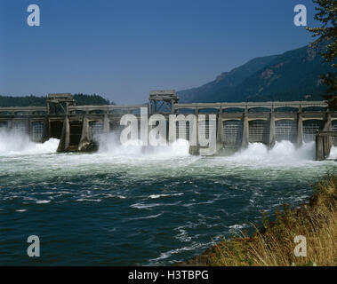 Gli Stati Uniti, Oregon, Bonneville, Columbia River, dam e la centrale idroelettrica, acqua economia, economia, energia, eseguire centrale idroelettrica, eseguire opus acqua Foto Stock