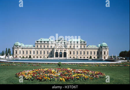 Austria, Vienna Belvedere superiore, piacere palace, parco, l'Europa, la città capitale, luogo di interesse, serratura, edificio del castello, nel 1721 - nel 1723, il giardino, il giardino del castello, street imperatori e re Foto Stock