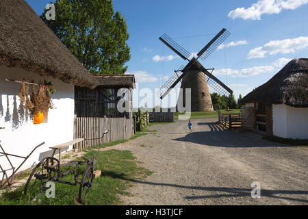 Il mulino a vento da Dusnok 1888, Skanzen di Szentendre Village Museum, Ungherese Open Air Museum del XVIII al XX secolo la vita di allevamento. Foto Stock