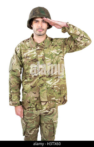 Ritratto di soldato salutando Foto Stock