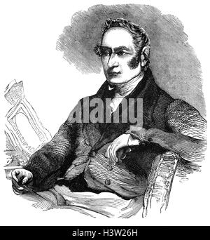 George Stephenson (1781 - 11848) era un inglese un ingegnere civile e ingegnere meccanico rinomato come il "Padre delle ferrovie", che ha costruito il primo pubblico inter-city linea ferroviaria in tutto il mondo a utilizzare locomotive a vapore, il Liverpool e Manchester ferroviaria che ha aperto nel 1830. Foto Stock