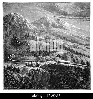 Il Mont Cenis Pass Railway fu la prima ferrovia di montagna in tutto il mondo e che è stato costruito durante la costruzione del Fréjus tunnel ferroviari. È stato progettato da John Barraclough cadde e i suoi tre-rail design è stato utilizzato su alcune altre ferrovie di montagna. La ferrovia è 77 chilometri (48 miglia) a lungo. Esso è stato utilizzato per il trasporto di posta inglese in India come parte del 1400 mile tutti Percorso Rosso. Foto Stock
