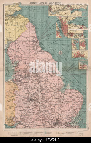 Gran Bretagna porti della costa orientale del mare fari grafico mail grandi rotte c1914 mappa Foto Stock