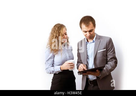 Business uomo e donna che parlano Foto Stock