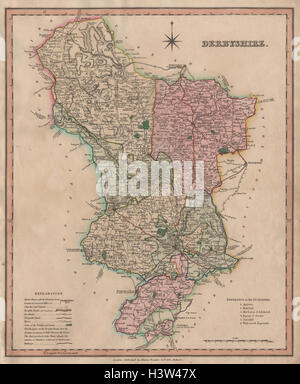 Antica mappa della contea del Derbyshire da Henry Teesdale 1831 vecchio grafico Foto Stock