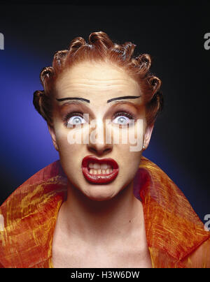 Donna, fortemente costituito, peli pinned up gioco per il viso, ritratto, MB 145 A3 Foto Stock