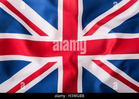 Primo piano della Union Jack flag. Bandiera del Regno Unito. Britannica Union Jack flag al vento. Foto Stock