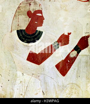 Tomba egizia dipinto dalla tomba di Djeserkaraseneb, Luxor. Datata xi secolo A.C. Foto Stock