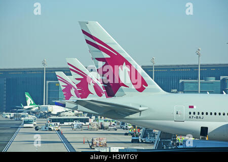 Piani di Qatar Airways Hamad International Airport Foto Stock