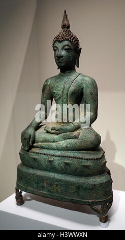 Bronzo Budda Tailandese del xv secolo, Thailandia Foto Stock