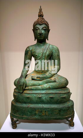 Bronzo Budda Tailandese del xv secolo, Thailandia Foto Stock