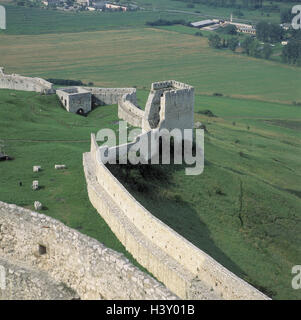 La Slovacchia, regione Zips, Podhradie, Zipser castello 'Spissky hrad", il castello di mura difensive, dettaglio, Europa, la Repubblica slovacca, castello, Castello, mura difensive, luogo di interesse, struttura, prato, esterno Foto Stock
