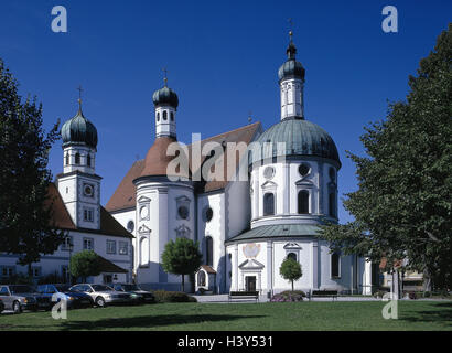 Germania, bavarese di Svevia, campo Klosterlech, la Chiesa del pellegrinaggio 'Maria Hilf, l'Europa, Baviera, chiesa parrocchiale, struttura, architettura e cultura, Minster, luogo di interesse, visualizzare, estate Foto Stock