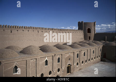 Iran, provincia Kerman, Bam, fissaggio terrapieno, dettaglio, il Medio Oriente, anteriore est, vicino Oriente, oasi cittadina, città, città fantasma, mucky costruzione, mucky architettura, stile architettonico, tradizione, mura difensive, mura, fortezza, mura difensive Foto Stock