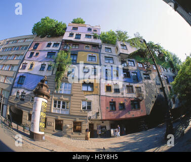 Austria, Vienna, 100 acqua casa, solo editorialmente, Europa, street imperatori e re, capitale, città, città culturale, terrazza, casa linea, edificio, luminose, colorfully, artista, pace impero d'acqua 100, 100 acqua casa, casa facciata, architettonico sty Foto Stock