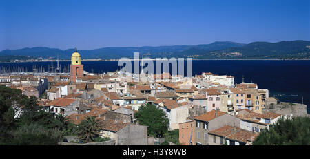 Francia, Saint Tropez, panoramica sulla città, porto, Provenza, dipartimento del Var, Saint Tropez, il mare, il Mar Mediterraneo, Segeschiffe, voci lt, originatore, Foto Stock