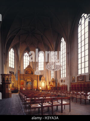 In Germania, in Baviera, Monaco, San Salvatorkirche, vista interna, Alta Baviera, spazio Salvator, chiesa, Salvator chiesa greco-ortodossa, religione, fede, poltrone, sedie, semplicemente, semplicemente, pianura, all'interno Foto Stock