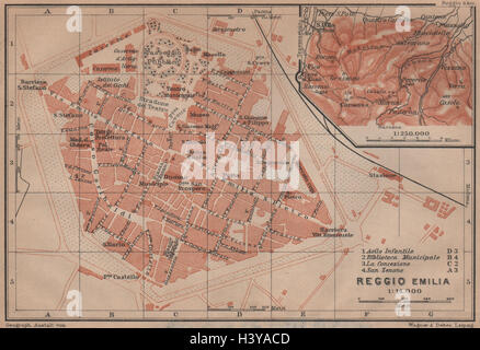 REGGIO EMILIA città city plan & dintorni/contorni. Italia mappa 1906 Foto Stock