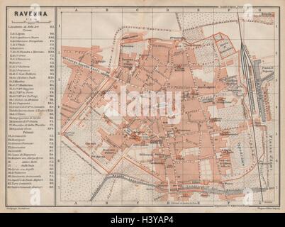 RAVENNA città antica città del piano urbanistico di pianoforte. Italia mappa 1906 vecchio Foto Stock