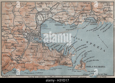 GOLFO DELLA SPEZIA. La Spezia dintorni. Lerici isola Palmaria. Italia 1913 mappa Foto Stock