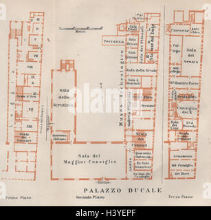 PALAZZO DUCALE. Il Palazzo del Doge piano piano. Venezia Venezia mappa. Piccola 1913 Foto Stock