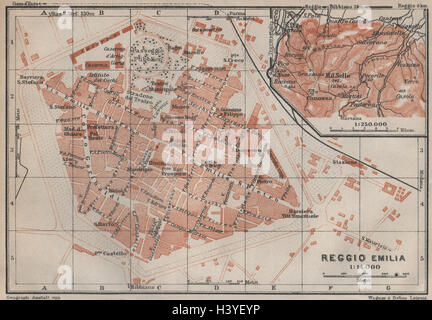 REGGIO EMILIA città city plan & dintorni/contorni. Italia mappa 1913 Foto Stock