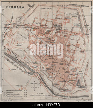 FERRARA Città antica città del piano urbanistico di pianoforte. Italia mappa 1913 vecchio Foto Stock