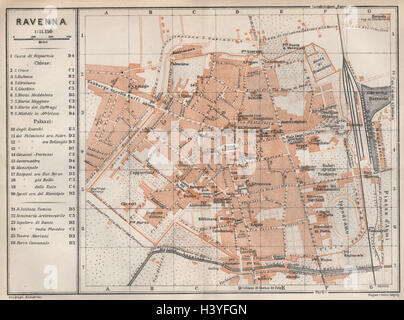 RAVENNA città antica città del piano urbanistico di pianoforte. Italia mappa 1913 vecchio Foto Stock