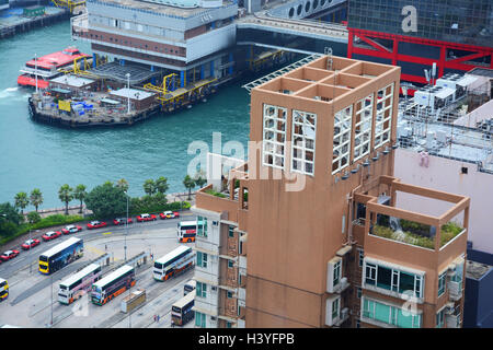 Vista aerea sul terminal traghetti Isola di Hong Kong Cina Foto Stock