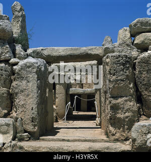 Malta, Hagar Qim, Tempio di piante, cultura, arte, tempio complesso, dettaglio cultura megalitica, Neolitico, i resti di un tempio, templi maltesi, circa nel 3000 A.C., archeologia, sito di scavo, tempio, il Mare Mediterraneo Foto Stock