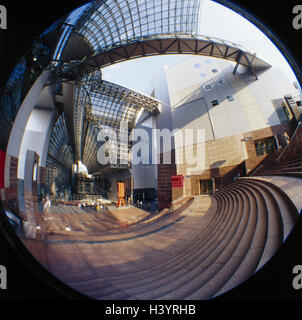 Giappone, Kyoto, stazione centrale, vista interna, fisheye, Giappone, stazione ferroviaria stazione, hall, mezzi di trasporto, pubblicamente, trasporti ferroviari, treno, passante, passeggeri, all'interno Foto Stock