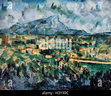 Pittura intitolato 'Mount Sainte Victorie' da Paul Cézanne (1839-1906) un artista francese e post-pittore impressionista. Datata del XIX secolo Foto Stock