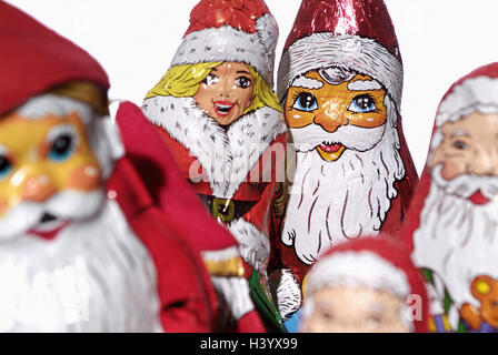Il cioccolato Nicholases, Schokonikola, dettaglio solo editorialmente! Nicholas, yule tide, periodo natalizio, cioccolato, dolci, dolcemente, dolci, cioccolato Nicholases, cioccolato santa donna, emancipazione, foto di gruppo, gruppo, still life, la fotografia del prodotto, tagliate, studio Foto Stock