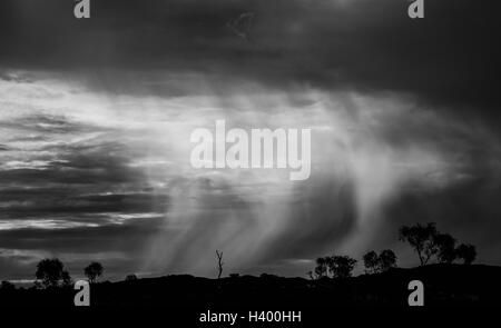 Vista panoramica di nuvole temporalesche su campo, Newman, Australia occidentale, Australia Foto Stock