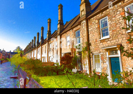 Vicari vicino case accanto alla Cattedrale di Wells Somerset Inghilterra risalente al XV secolo illustrazione Foto Stock